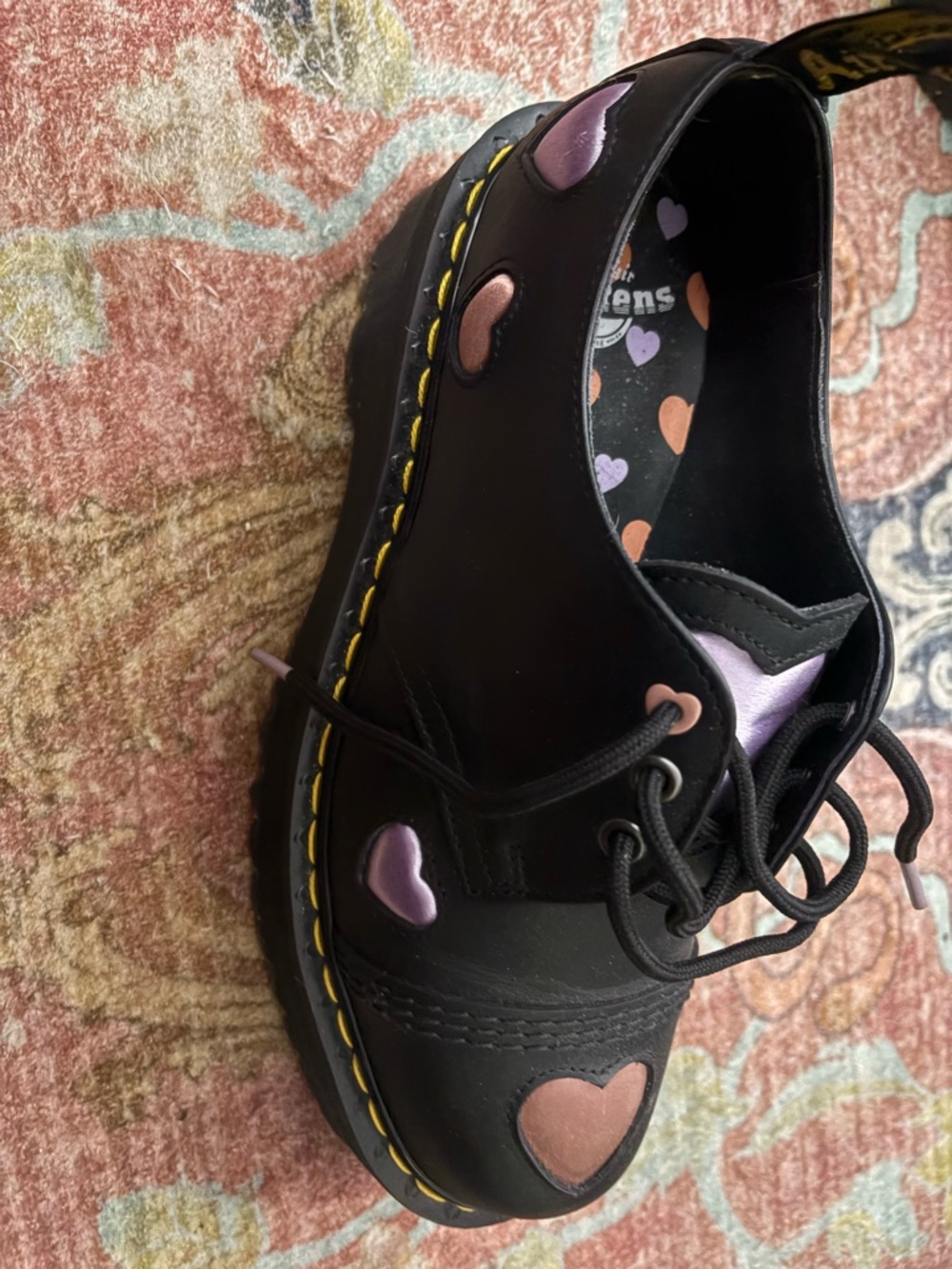 Black Heart Accent Platform Shoes with Pink & Purple Hearts. Dr.Martens size 9. - Picture 4 of 4